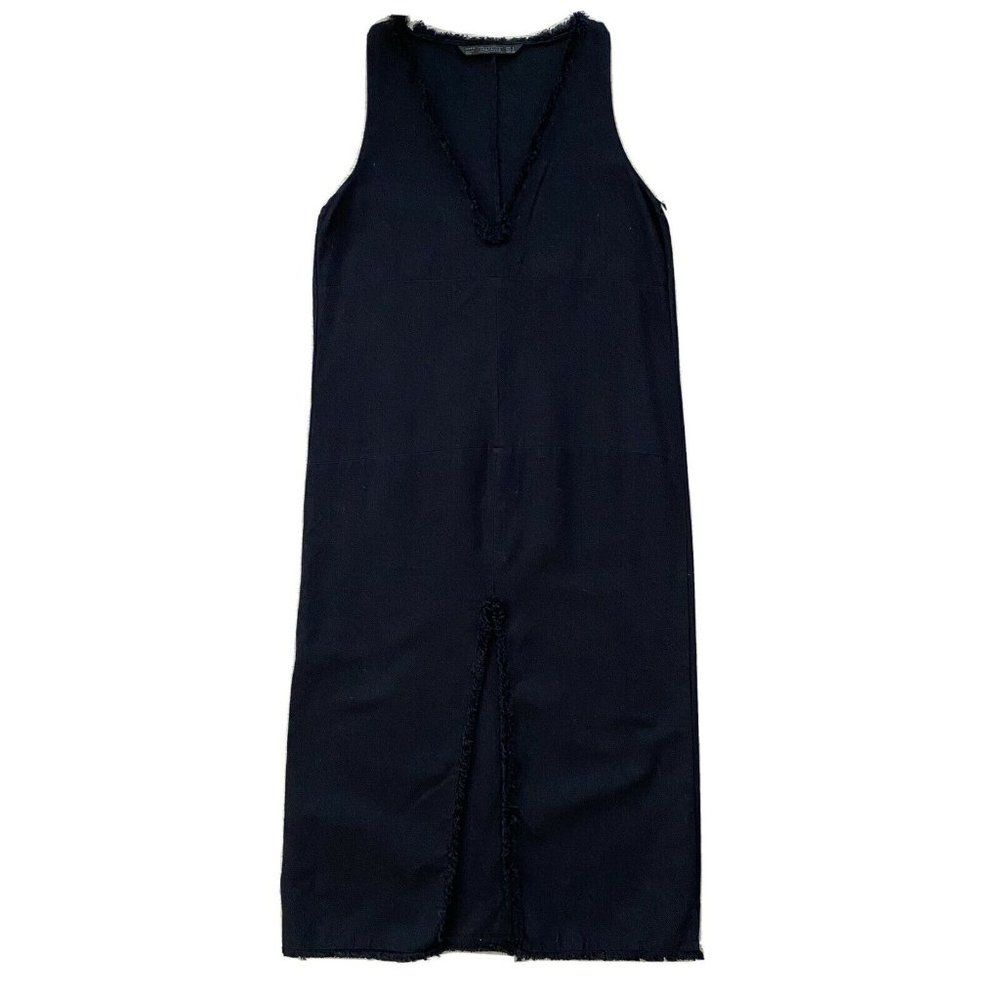 ZARA Trafaluc Small Midi Dress Black Denim Raw Hem